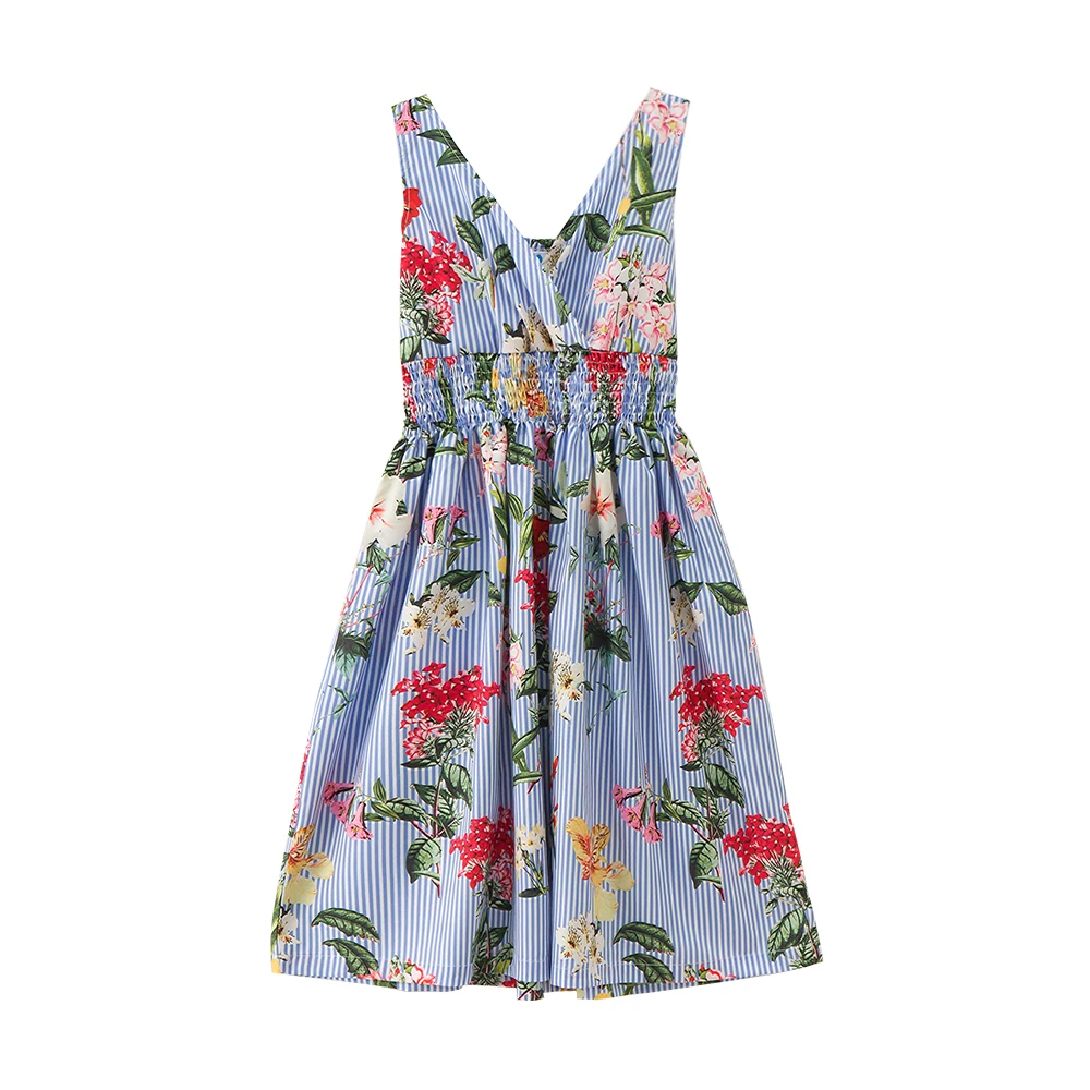 

B-S43 Summer New Fashion Casual Bare Shoulder Girls Dresses Kids Princess Suspenders Dress 6-14T Teenager Floral Print Dress