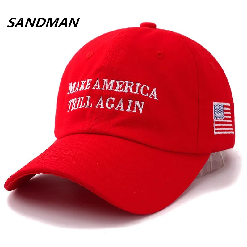

SANDMAN Letter MAKE AMERICA TRILL AGAIN Snapback Cap Cotton Baseball Cap For Men Women Adjustable Hip Hop Dad Hat Bone Garros
