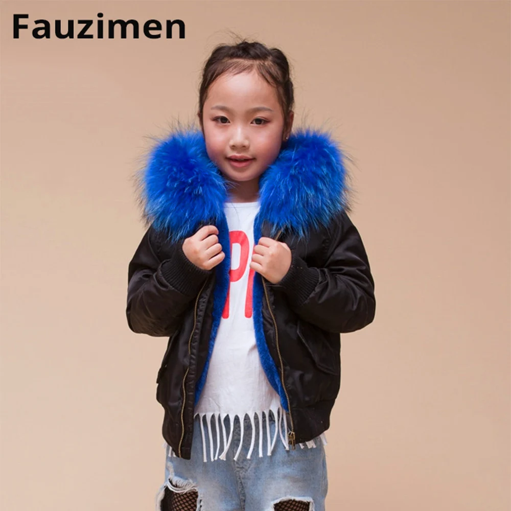Large FUR Collar Winter Children Fur Coat kid Outwear Army Green Kids