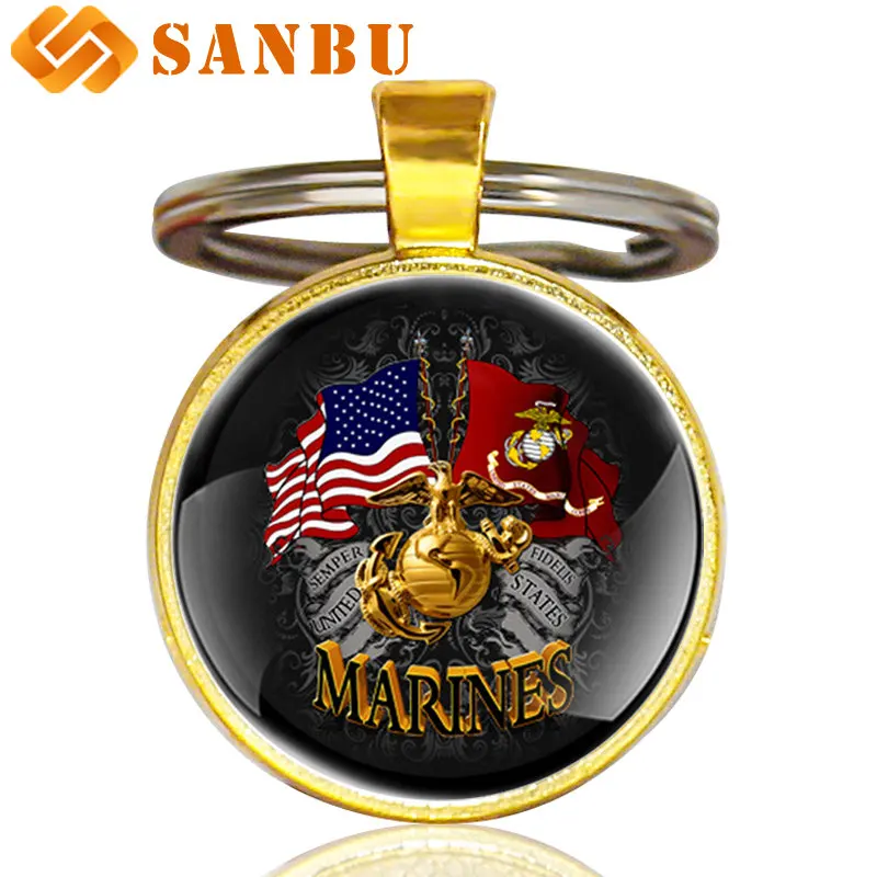 

New Arrivals Marine Corps keychain classic US Army Art Glass Cabochon Key Chain