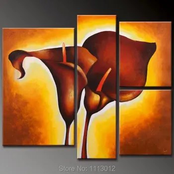 

Hand Painted Yellow Morning Glory Abstract Flower Oil Painting On Canvas 4 Pcs Sets Home Modern Wall Art Decor For Living Room