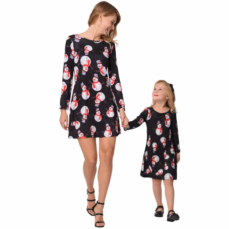 new-Mother-Kids-Matching-Family-Outfits-Family-Look-Mother-Daughter-Dresses-Christmas-Snowman-Pringting-Long-Sleeve (4)