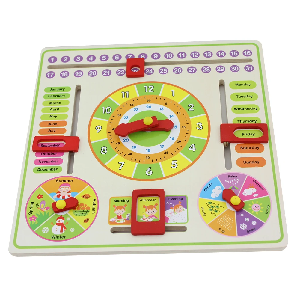 Calendário de Madeira Placa de Ensino para as Crianças Educacional em Sala de Aula Aula do Jardim de Infância Moda Relógio Crianças Brinquedos Early Learning Toy do Jardim de Infância 4 Calendário e horário