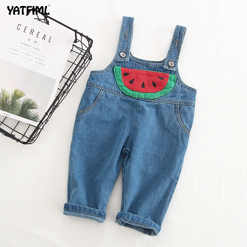 

YATFIML Baby Boy Girls Denim Overalls Autumn Children Jeans Watermelon Jumpsuit Kids Clothes Toddler Pants Rompers Dungarees