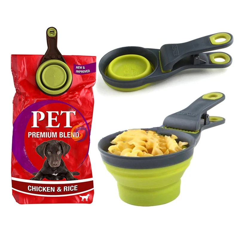 Collapsible Pet Dog Food Bowl with Food Bag Sealing Clip Sport Travel