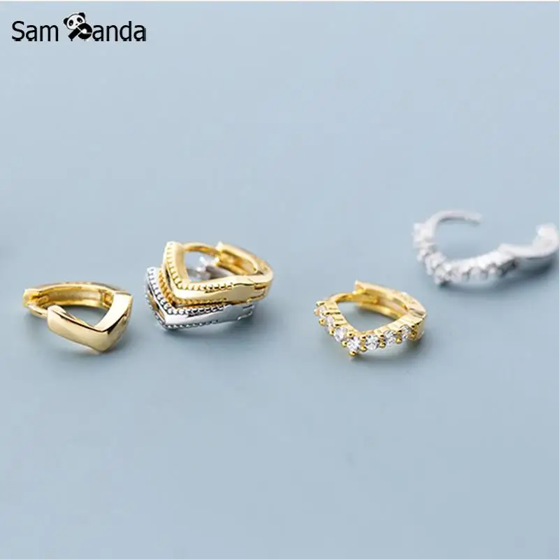 

New 100% 925 Sterling Silver Simple Hollow V-shaped Short Earring Fashion Earrings For Women Female Jewelry Gift Anti Allergy