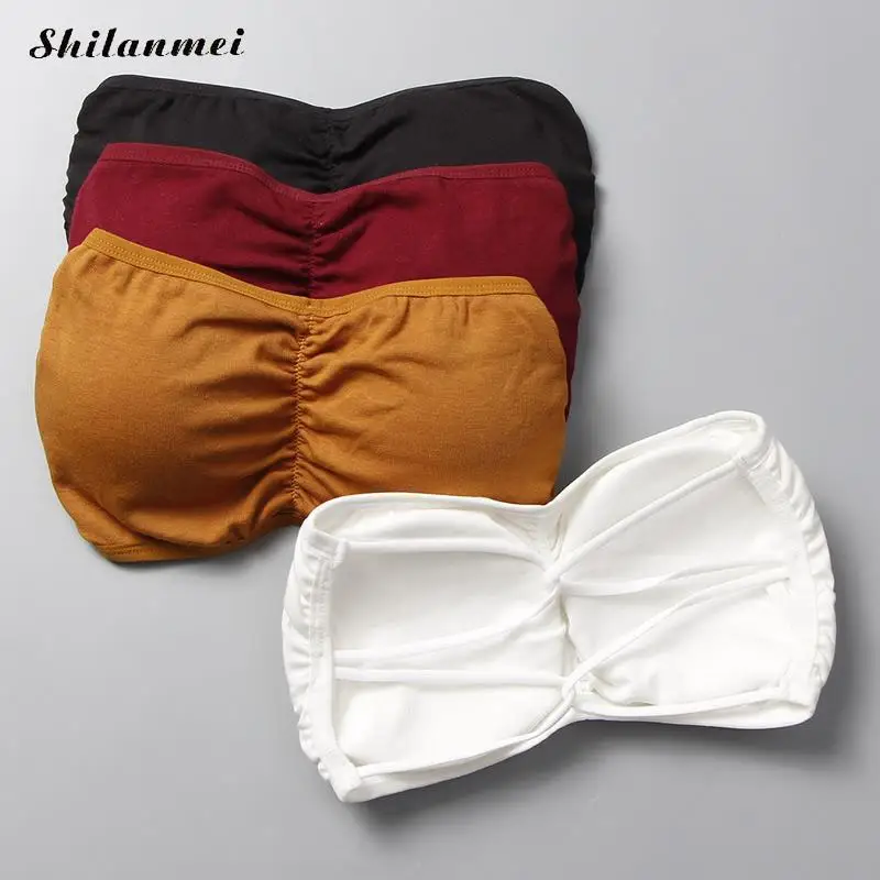 2018 Women Strapless Tube Top Cross Sexy Bra Crop Tops Padded Bandeau Top Blusa De Renda Cotton Solid Black Tube Bra Bralette