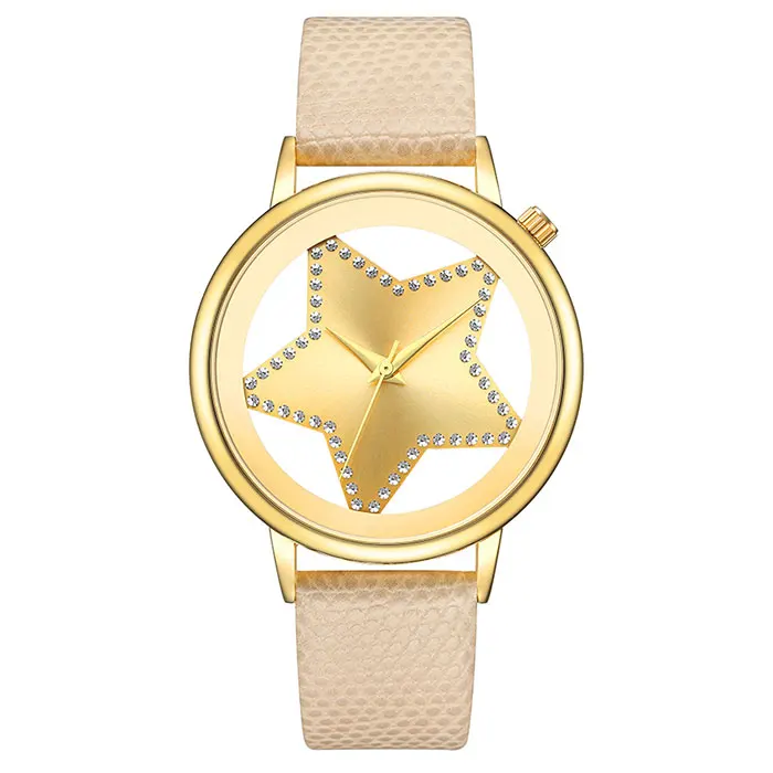 GEEKTHINK Роскошные Кварцевые часы Женские Модные стальные в форме звезды, со стразами полые аналоговые круглые Relogio Relojes Mujer Дизайнерские наручные часы - Цвет: L-Gold