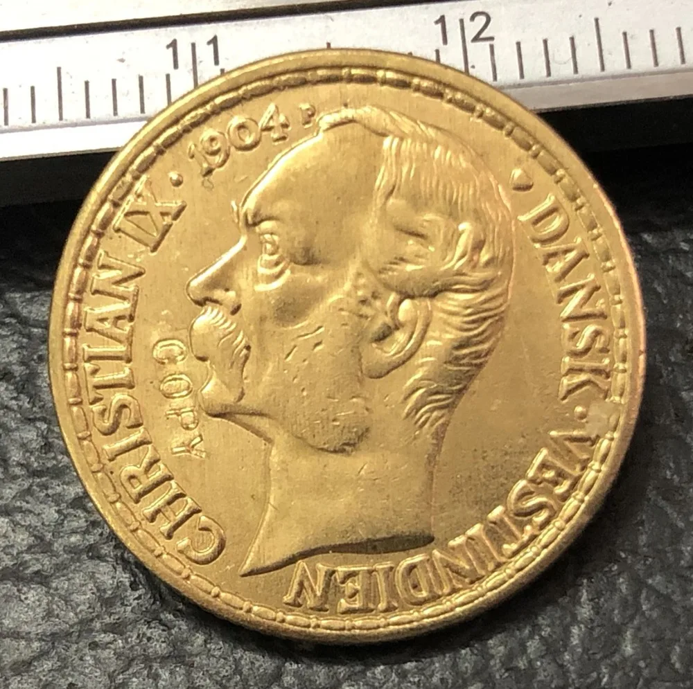 

1904 Danish West Indies 4 Daler / 20 Francs-Christian IX Gold Copy Coin 21mm