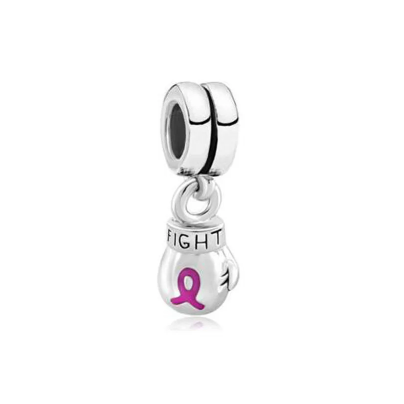 

New product Boxing Gloves Beads Glamour Breast Cancer Awareness Charm Pink Ribbon Charm Beads Lucky Beads Fit Pandora Bracelet