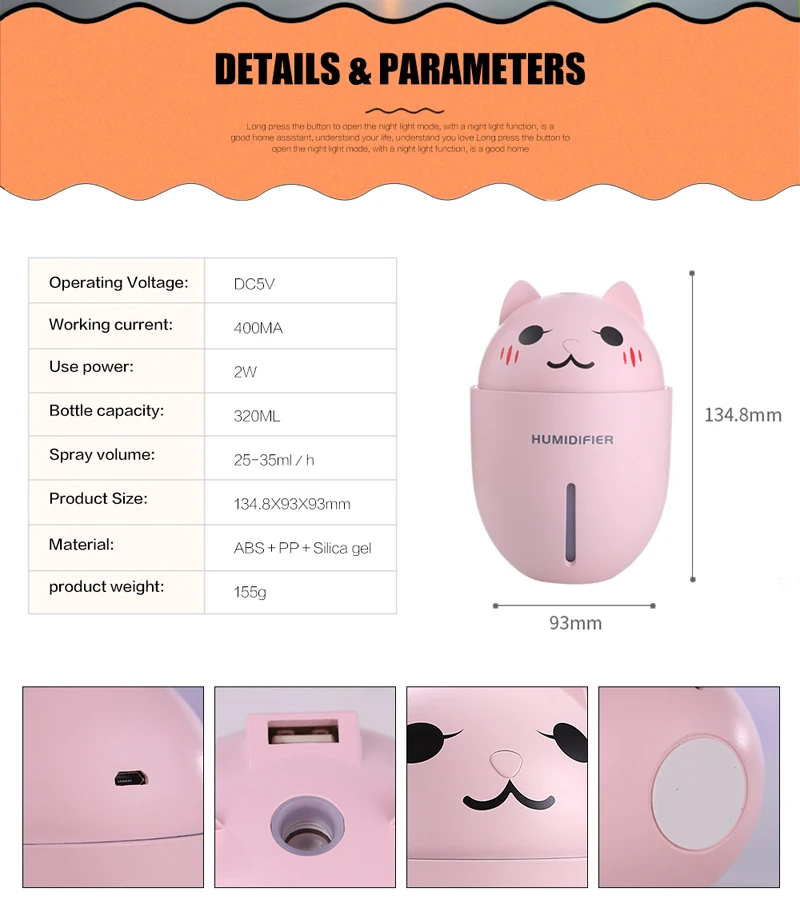 ultrasonic air humidifier with led 