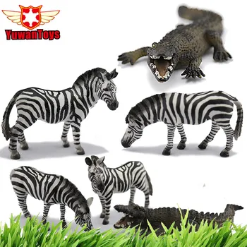 

African Animal Hunting Scene Lifelike Animals Zebra Crocodile Model Hand Paind Solid PVC Collectible Toys Christmas Gifts Kids