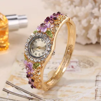 

Vintage Palace Style Three-dimensional Flower Open Women's Watches Diamond-encrusted Quartz Watches