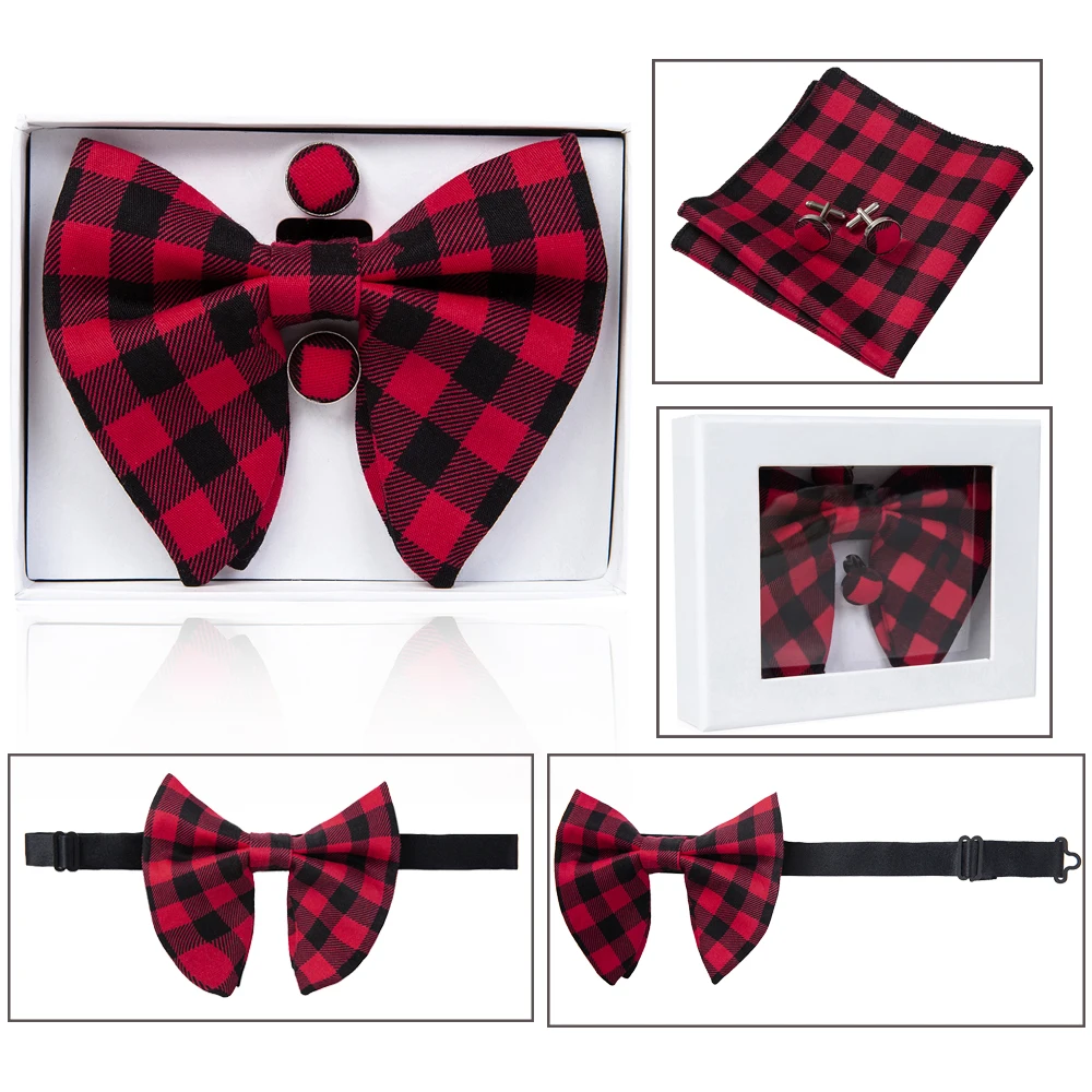 Ricnais бархатный большой галстук-бабочка, мужские галстуки-бабочки, карманные Квадратные запонки, набор, однотонный красный синий платок, галстук для мужчин, свадебный подарок