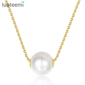 

LUOTEEMI New Brand 8-9mm Chopin Gold Chain Akoya Sea Pearl Pendant Necklace for Women Charming Anniversary Necklaces Jewelry