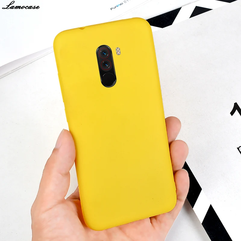 Мягкий силиконовый желтый чехол для Xiaomi Pocophone F1 Poco матовый конфетного цвета F 1