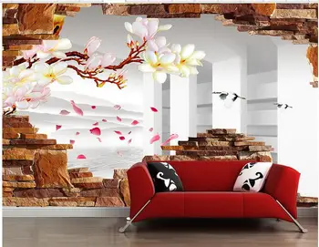 

custom 3d wallpaper Magnolia petals broken wall background wall living 3d wallpaper wall mural photo wallpaper