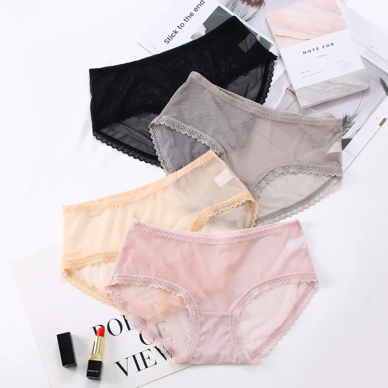 

Women Underwear 2019 New Bud Silk Screen Transparent Solid Color Low Waist Ladies Triangle Underwear Breathable Underwear Women