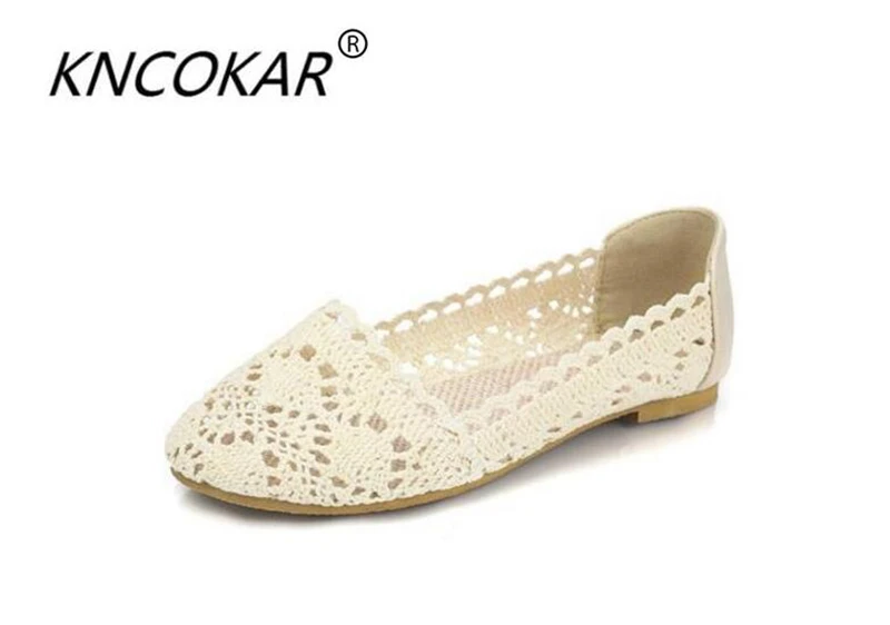 

KNCOKAR 2018 fashionable and classic glamour crocheted flat skid-proof beef sole women's shoes