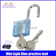 50 unids/lote Hermoso Diseño Mini Candado Herramienta de Formación Práctica Transparente Luz Azul Práctica suministros de Cerrajería