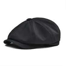 Botella-gorro de sarga de algodón para hombre y mujer, gorro Retro de ocho paneles, gorra de niño grande, Boina negra, 003