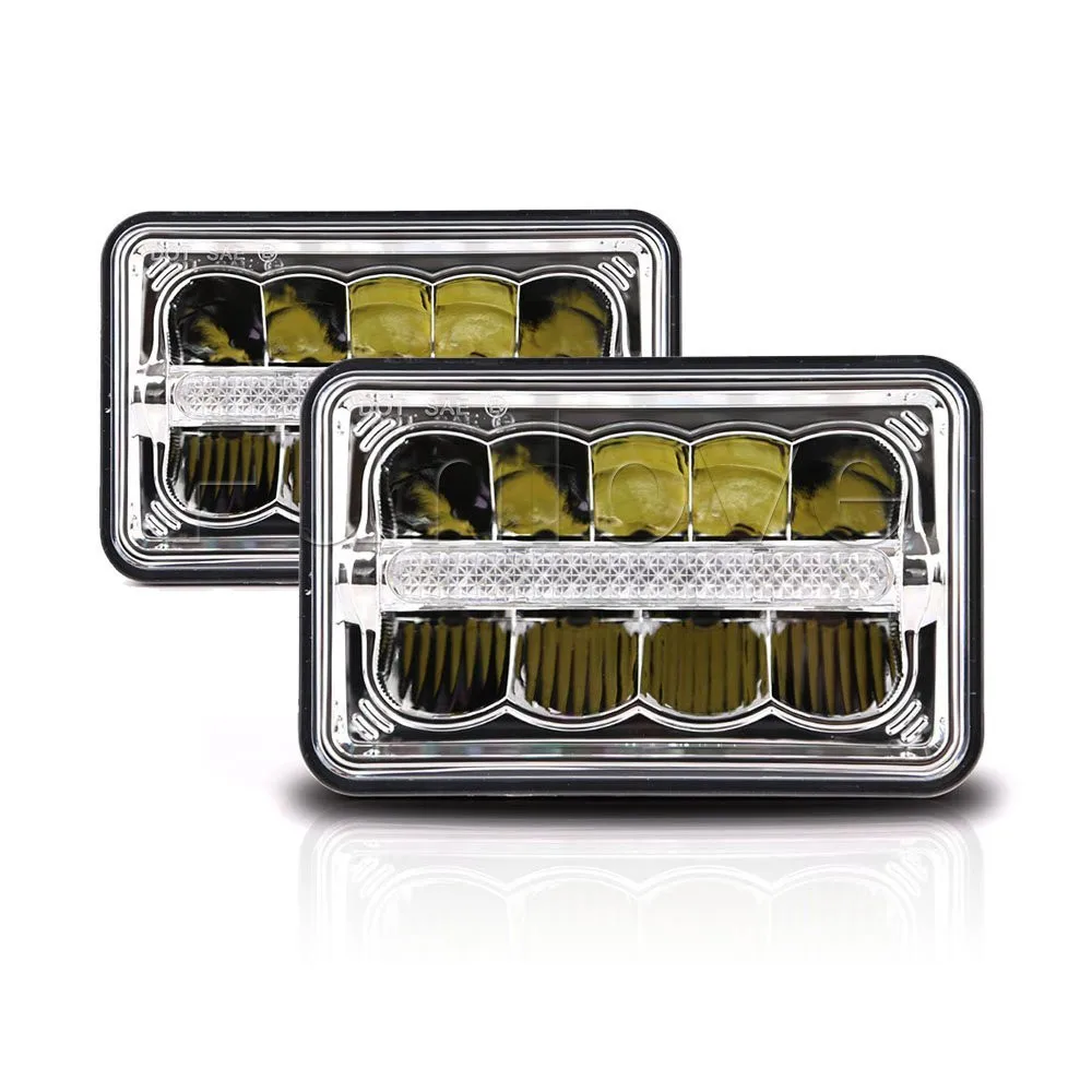 Black Aluminum Housing 4 X 6 LED Headlight with 24W High Beam 20W Low Beam Replacement for Chevy Camaro Ford Trucks (Pack of 2) (1)