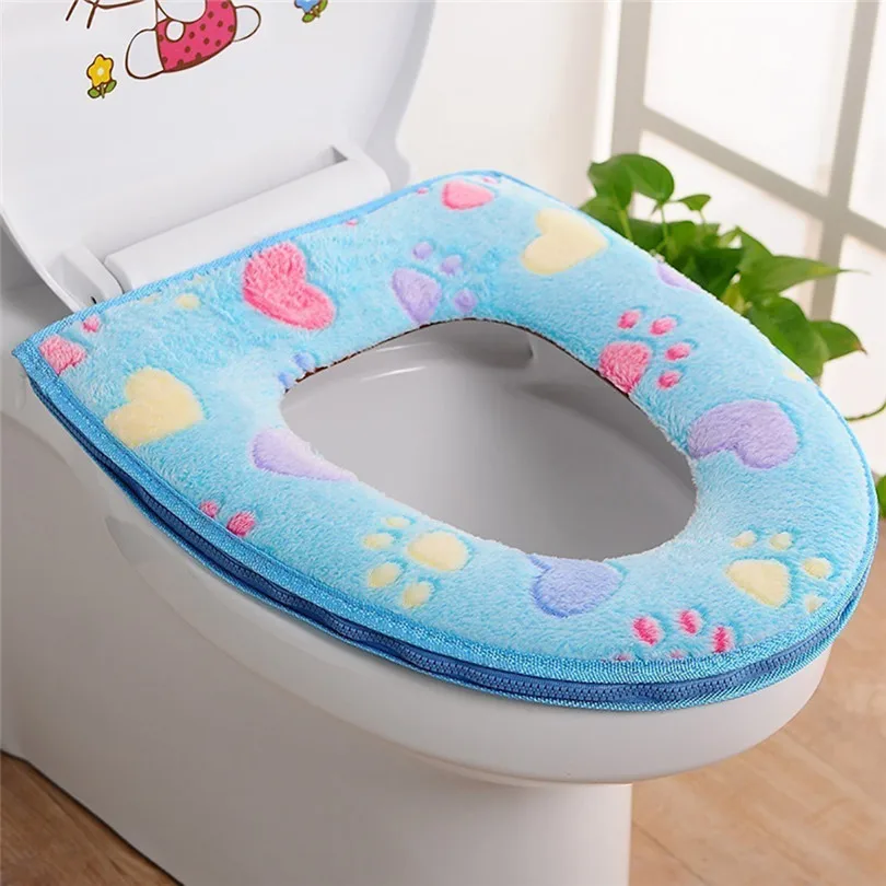 Comfortable Corduroy Toilet Seat Bathroom Warmer Toilet Seat Cloth Soft Closestool Washable Lid Top Cover Pad (2)