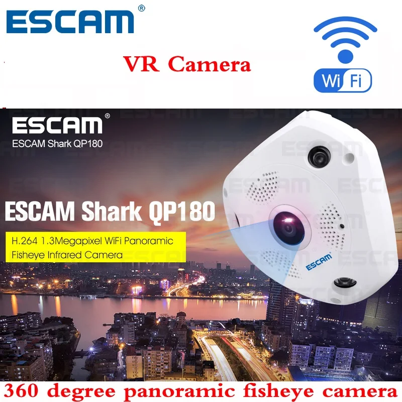 ESCAM Shark QP180 HD 960P 1.3MP 360 градусов панорамная рыбий глаз PTZ инфракрасная камера VR камера поддержка VR коробка и micro SD карта