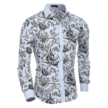 

Hot Sale Mens shirt 2019 New Fashion Floral Print Slim Fit Shirts Beach Hawaiian Men's Long Sleeve Casual Dress Shirts Plus Size