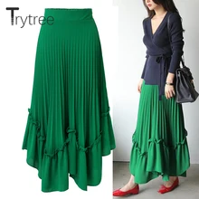 Trytree весна лето женская юбка шорты шифон Макси юбка высокая талия плиссированная повседневная юбка Уличная А-силуэт длинные юбки женские