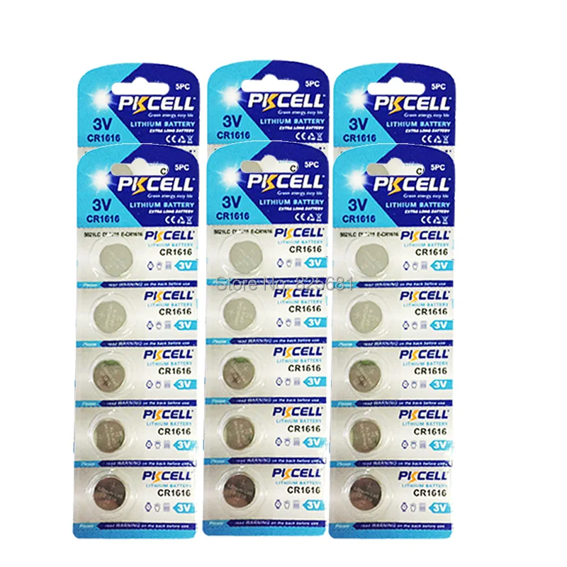 

30Pcs 6Cards PKCELL CR1616 3V Lithium Button Coin Battery 50mAh Equal BR1616 LM1616 5021LC ECR1616 KCR1616 For Remote Controls