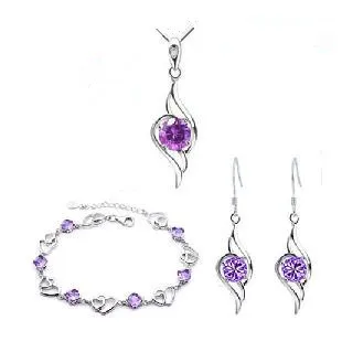 

Free shipping hot sell 925 silver jewelry sets drop earrings & 45cm necklaces & pendants double hearts bracelet wholesale