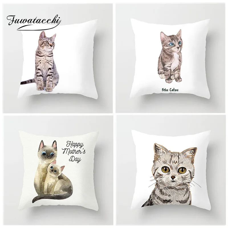 

Fuwatacchi Animal Cat Cushion Cover Lovely Cat Pillow Cover Square Decorative Pillows Case For Decor Home Sofa Chair Car