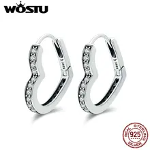 WOSTU, высокое качество, 925 пробы, серебро, романтическое сердце, прозрачный CZ, серьги-гвоздики для женщин, S925 серебро, ювелирное изделие, подарок CQE290
