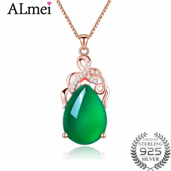 

Almei 8ct Chalcedony Crystal Water Drop 925 Sterling Silver Pendant Necklace Rose Gold Color Jewelry for Gift with Box 40% FN084