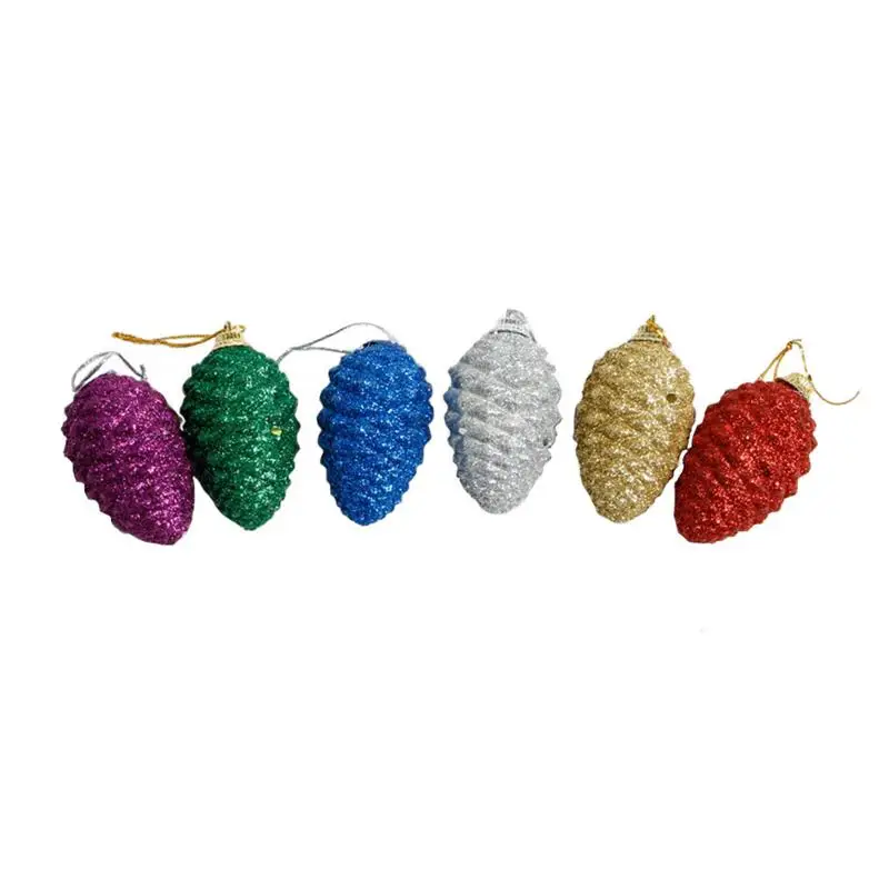 6 шт красочные Pinecone украшения ремесла блестящая Рождественская елка висячие