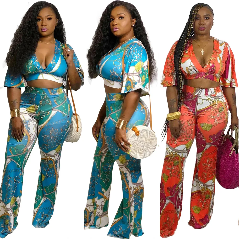 

Spring Summer Women Two Piece Set Top and Pants Plus Size Outfits Tracksuit Sweatsuit V Neck Loose Sexy Sets