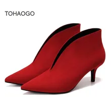 Г. Новые весенние женские ботинки пикантные женские туфли на высоком каблуке тонкие каблуки ботильоны из матовой кожи boty красный черные женские ботиночки
