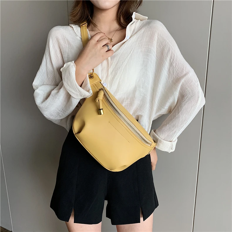 Burminsa Summer Chain Soft Chest Bags For Girls Candy Color Women Sling Waist Pack Phone Crossbody Bags Yellow White Green