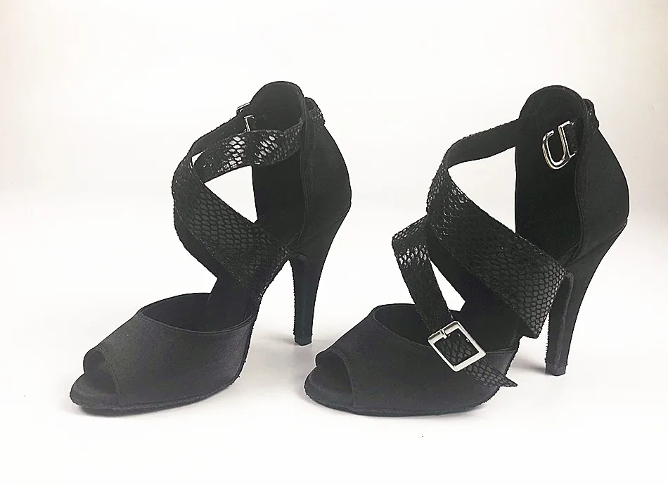 Бальные Туфли для латинских танцев женские Сальса обувь на высоком каблуке Для женщин мягкая подошва кизомба Самба Танго Обувь для танцев высокий 7,5/8,5/9/10 см; Цвет: черный