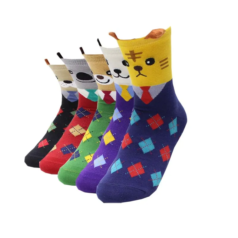 

New hot-sell women cartoon socks autumn-winter 5 colors crazy animal socks lady and women's funny colorful dog cotton socks