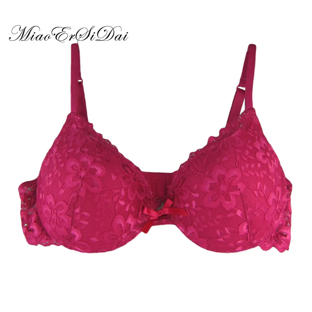 

MiaoErSiDai Women bra set unlined rose red / blue color have 34C/34D/36C/36D38D for big size lingerie bra sets #243