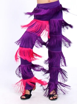 Женские, женские, для девушек, джаз, Самба, бахрома, танцевальные штаны, черные, красные, фиолетовые, синие, белые, бахрома, штаны для латинских танцев - Цвет: Purple with Pink