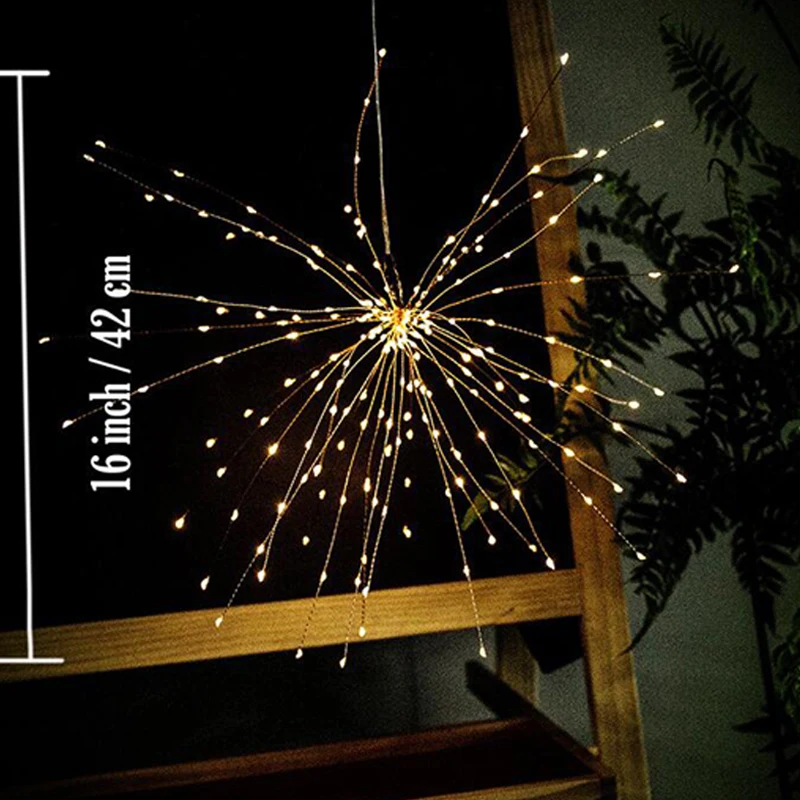Jardim ao ar Luzes de Fadas Fogos de Artifício Luz da Corda Solar Livre Pendurado Starburst Fada Natal Ano Novo Iluminação 200 Led Luz 5 livre luzes de fadas fogos de artifício