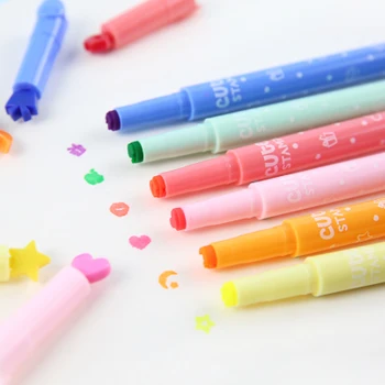 

12 Colors Kawaii Highlighter Pen Set Creative Cute Stamp Pen Fluorescent Color Textmarker For School