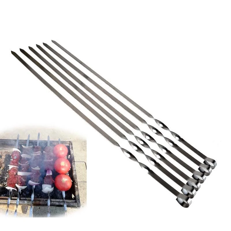 6pcs 45/50/55cm Reusable Barbecue Skewers Stainless Steel Long Skewer set Wide Shish Kabob Stick Flat BBQ Needle Accessories