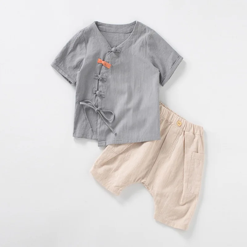 COOTELILI/льняная одежда для мальчиков Детская летняя одежда для мальчиков комплект одежды для мальчиков с героями мультфильмов, футболка с короткими рукавами+ штаны, 90 до 140 см - Цвет: gray
