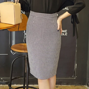 

2019 spring summer houndstooth ol skirt high waist pencil skirt medium-long skirt slim hip skirts women