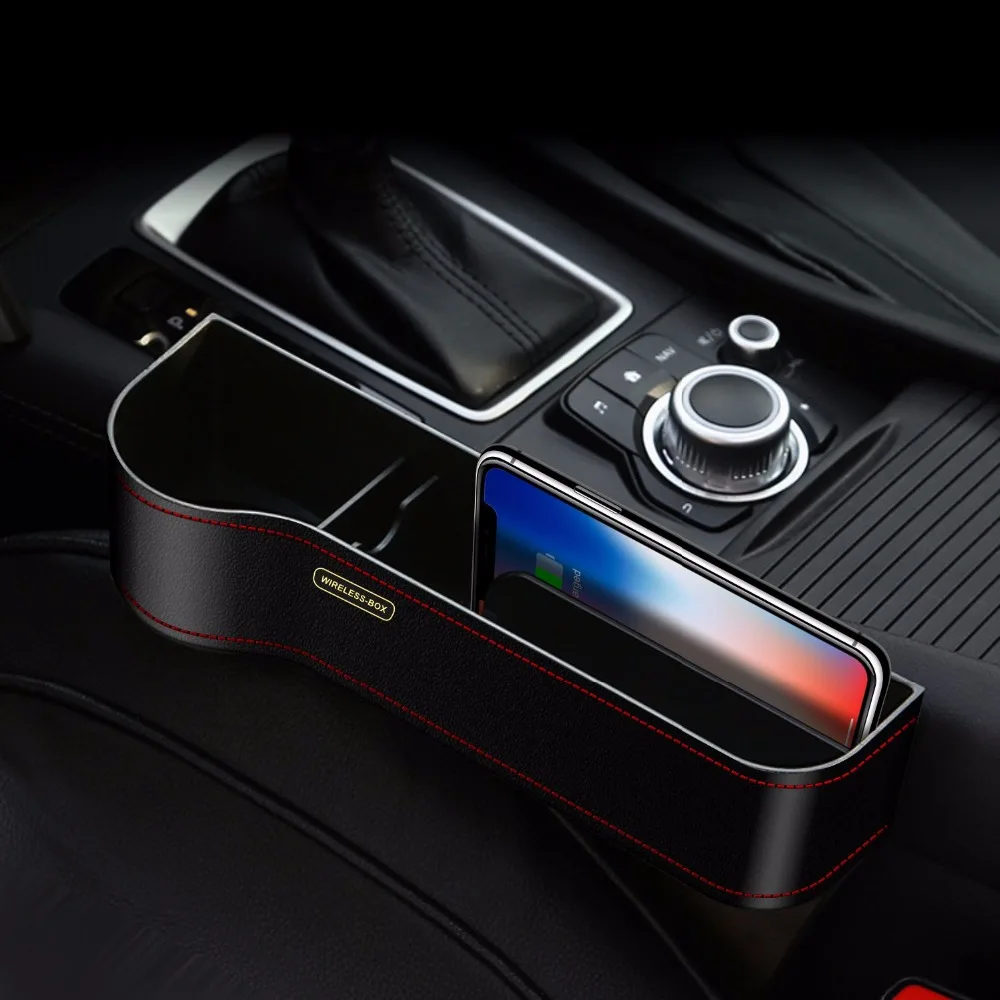 

Q7 Qi Wireless Car Charger For Iphone 8 Plus X XR Xs Max Car Seat Slit Gap Crevice Storage Box Orgainzer Charging Station Holder