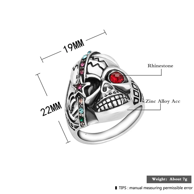 Big Punk Biker Skull Ring For Women Unique Antique Silver Cool Ring Girls Vintage Red Gem Jewelry Top Quality Hyperbole Rings